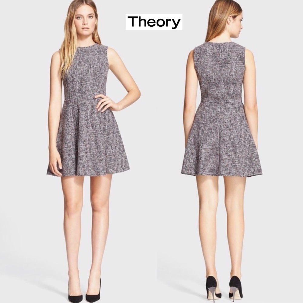 Theory Tillora Elleport Tweed Fit & Flare Dress 4 Multicolor Textured A-Line